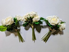 Wedding Artificial Flower Bouquet Lot of 3 Bridesmaid, White.