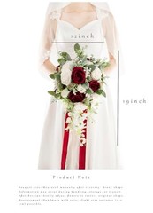 12″ Burgundy & White Cascading Bridal Bouquet – Silk Wedding Flowers for Bride