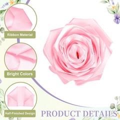 100pcs Eternal Roses Petals Premade Satin Ribbon Flowers Pink,