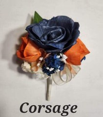Orange Navy Blue Ivory Rose Calla Lily Sola Wood Bridal Wedding Bouquet Accessor