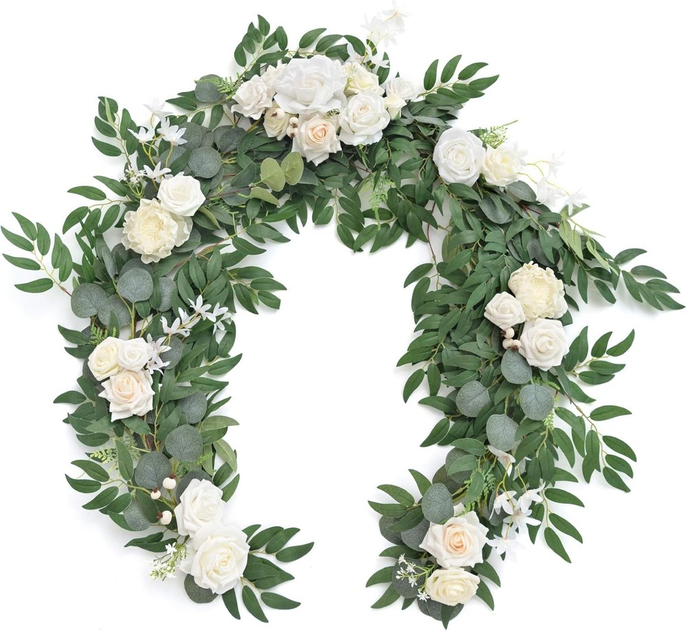 Ling’s Moment Flower Garland – 6FT Eucalyptus & Rose – Sweetheart Table Decor fo