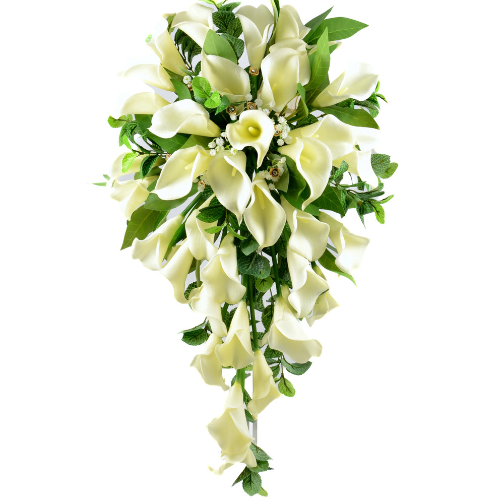 Artificial Wedding Flowers Silk Brides Shower Bouquet in Ivory Cream Calla Lily