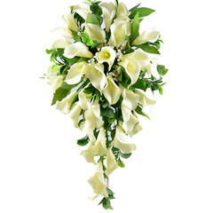 Artificial Wedding Flowers Silk Brides Shower Bouquet in Ivory Cream Calla Lily