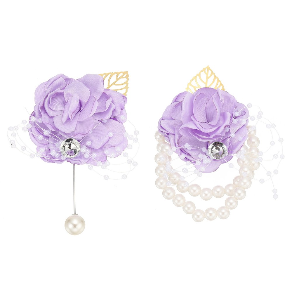 Rose Bridesmaid Wrist Flower Corsage Artificial Bride Wrist Corsage Light Purple