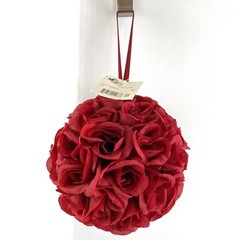 Red Rose Silk Flower Pomander 7″ Kissing Ball Wedding Pew, Home Decoration