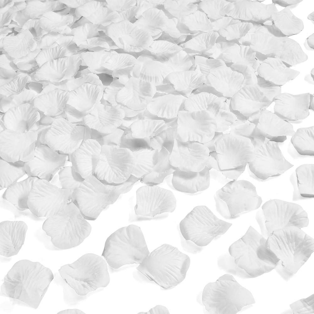 Silk Rose Petals 1000pcs, Fake Flower Decor, Anniversary Backdrop, White