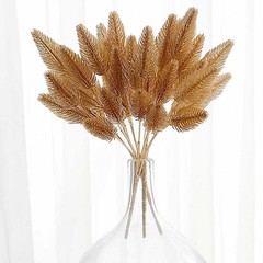 4 Gold Metallic Artificial Pine Grass Bushes Party Decorations