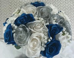 10″ Wide Bridal Bush Bouquet & 14 Corsages – 3 Double Rose Wrist 11 Chest – NEW