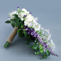 Water Drop Bridal Bouquet Waterfall Artificial White Purple Flower Wedding Props