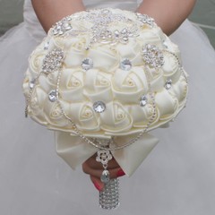 Crystal Pearls SILK Flowers HANDMADE Rose Wedding Flower Bridal Bouquet Brooch