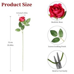 40 PCS Artificial Flowers Fake Roses with Long Stem Realistic Rose+purple