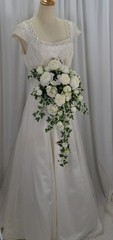 Dreamy White Rose and Ivy Cascade Faux Silk Wedding Bouquet