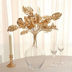 4 Gold Metallic Artificial Monstera Leaves Bushes Party Decorations