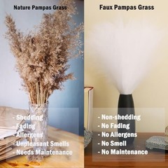 Faux Pampas Grass Decor 18-Inch Short 6 Stems Dried Flowers Peacock Teal Blue