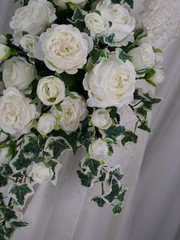 Dreamy White Rose and Ivy Cascade Faux Silk Wedding Bouquet