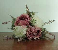 Silk Flower WEDDING BOUQUET Lavender Mauve and White Peony Roses Snowberry