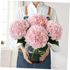 Pink Flowers Silk Artificial Hydrangeas, 4Pcs 22″ Lifelike Large Light Pink