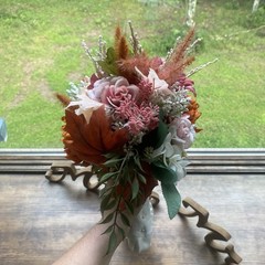 Beautiful Bridal Wedding Bouquet Budget Handmade Faux Floral Orange Purple Pink