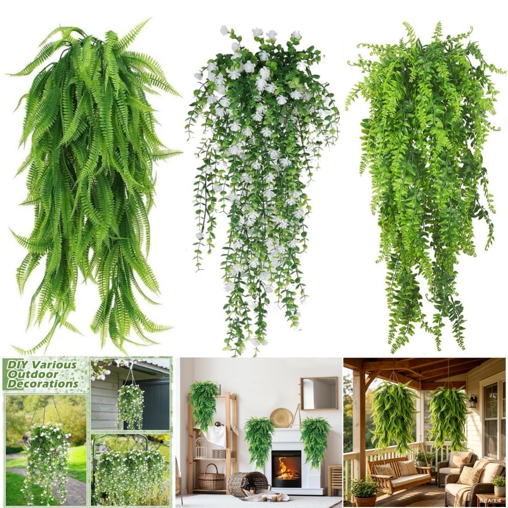 10pcs Artificial Hanging Plants Flowers Outdoor Fake Fern Garland Wedding Decor