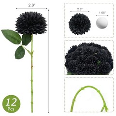12 Pcs Artificial Chrysanthemums Flowers Ball Flower Fake Mums Silk for Black