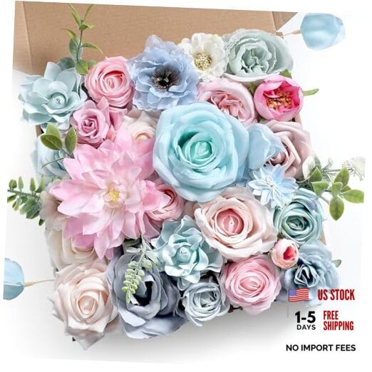 Artificial Flowers Roses Fake Flowers with Stems Blue Pink Artificial Blue&pink