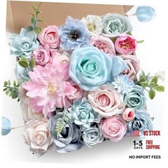 Artificial Flowers Roses Fake Flowers with Stems Blue Pink Artificial Blue&pink