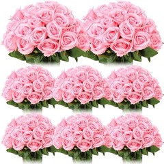 80 Pcs Rose Artificial Flowers Bulk with Long Stem, Silk Roses Realistic Pink