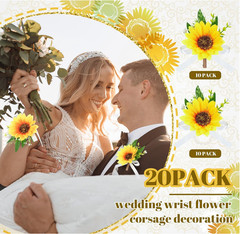 20 Pcs Sunflower Wrist Corsage and Boutonniere Set