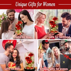 Valentines Day Gifts for Her,Beauty and The Beast Rose in Glass Classic Red