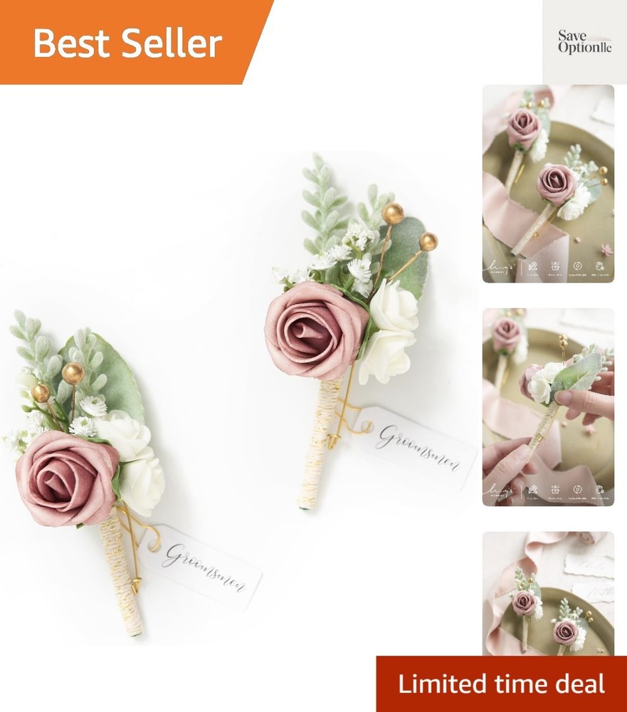 Boutonniere for Men, 2pcs Groom Groomsmen Guest Boutonniere, Artificial Flowe…