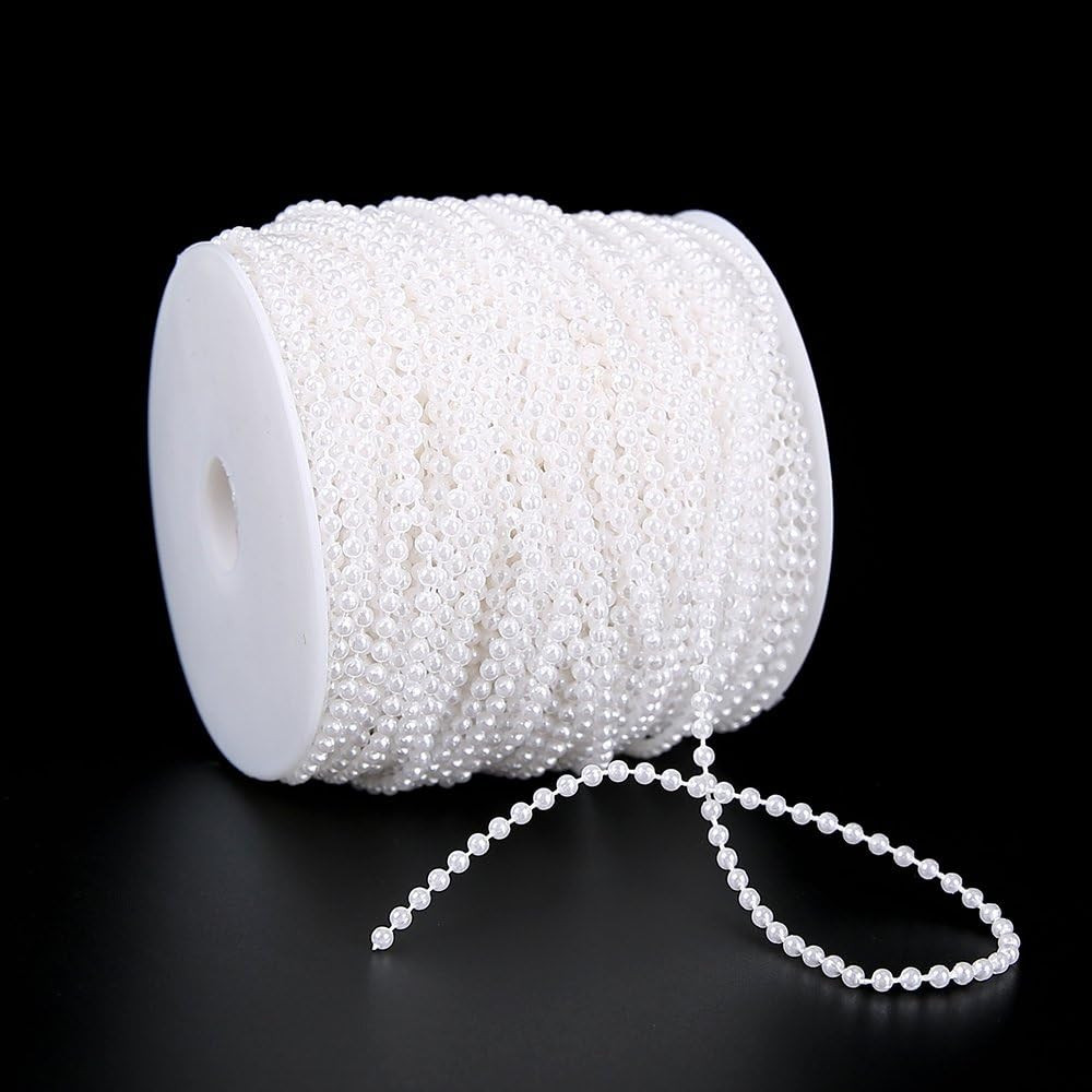 White Pearl Garland Strand,2.5mm Crystal Beads Faux Bead Spool Rope for Wedding