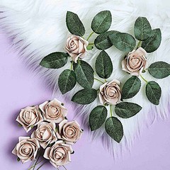 24 CHAMPAGNE 2″ Mini FOAM ROSE Flowers Stems Wedding Events Decorations Supplies