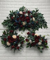 Dusty Blue Wedding Arch Arrangement Arbor Ties Arrangements Burgundy Cream Ivory