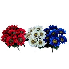 Artificial RED,WHITE,and BLUE SUNFLOWER BUSHES, SILK FLORAL CRAFT SUPPLY Set/3