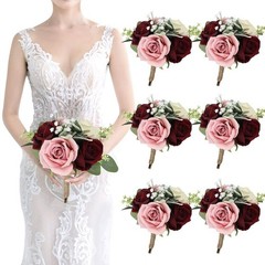 Wedding Bridesmaids Bouquets Set of 6 – 7 Inch Artificial Flowers Bouquets for B