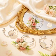 Liliaafar 6 Pcs Corsage Wrist Bracelet Bands Bride Cuff Bangle Sliver Bezel