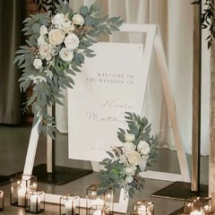 Boho Dusty Rose Blue Wedding Arch Flowers Kit Eucalyptus Garland Drapes Set