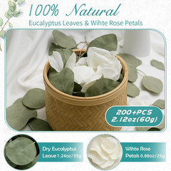 Real White Rose Petals & Natural Eucalyptus Leaves 2.12Oz, Freeze Dried Flower P