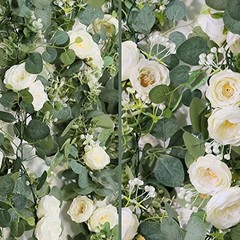 2 Pack 13Ft Artificial Eucalyptus Flower Garland with Roses, Fake 2PCS White