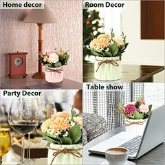 Artificial Hydrangea Bouquet with Small Ceramic Vase Fake Silk Variety Pink