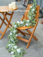 6FT Artificial Eucalyptus Garland with Flowers, 10 Roses Baby Breath White