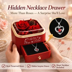 minstely Forever Preserved Rose with Hidden Necklace, Romantic red