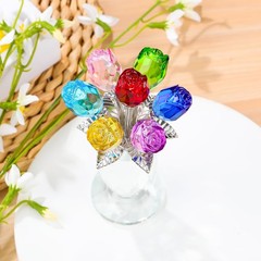 Arikyrist Crystal Colorful Rose Flower Bouquet Figurine with Vase,