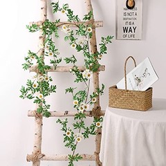 Artificial Daisy Garland Decorative Fake Flower Vine Hanging 5.6Ft White-2pcs