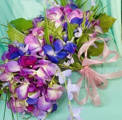 Wedding Silk Flower Hand Tied Bouquet Garden Style Purple Pink Hydrangeas 12×8