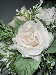 Bridal Bouquet White Roses Peonies Baby Breath + wrist Corsage Baby White Roses
