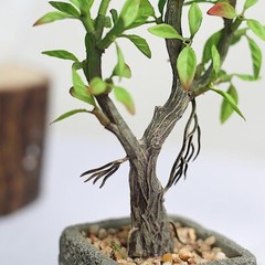 BROWN 9″ tall Concrete Pot with Faux Mini GREEN Willow Tree Wedding Decorations