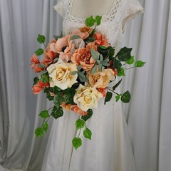 Peaches and Golden Yellows Garden Faux Silk Wedding Bouquet