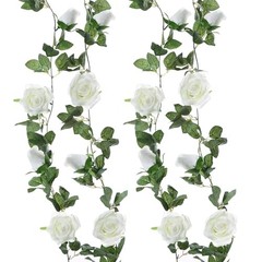 2 Pack Artificial Rose Vine Each 6.5FT Fake Rose Garland Hanging Flower Cream