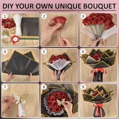 40Sets DIY Flower Bouquet Kit with Glitter Artificial Roses, Flower Wrapping